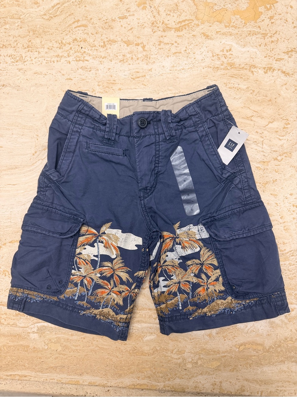GAP Navy Palm-Print Cargo Shorts with Orange Accents